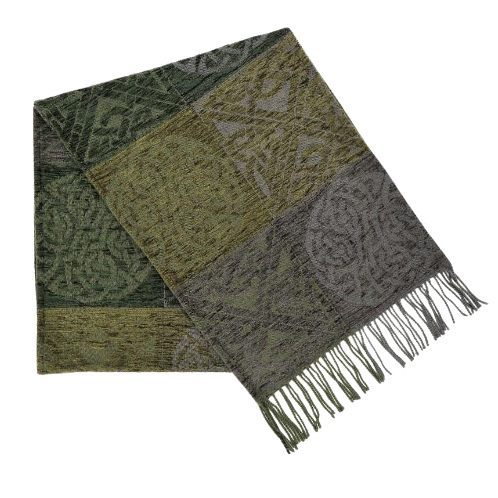 Jacquard Celtic Knot Scarf - Green/Grey