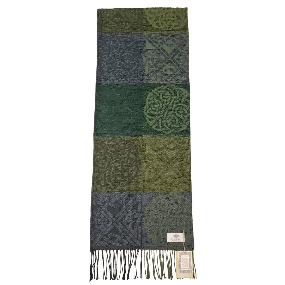 Jacquard Celtic Knot Scarf - Green/Grey