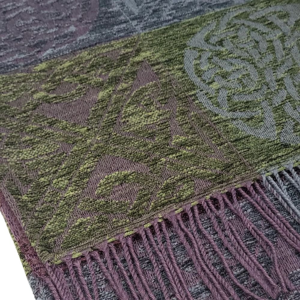 Jacquard Celtic Knot Scarf - Grey/Green/Purple