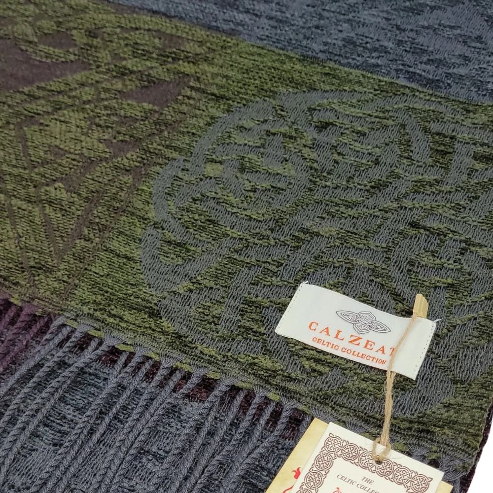 Jacquard Celtic Knot Scarf - Grey/Green/Purple