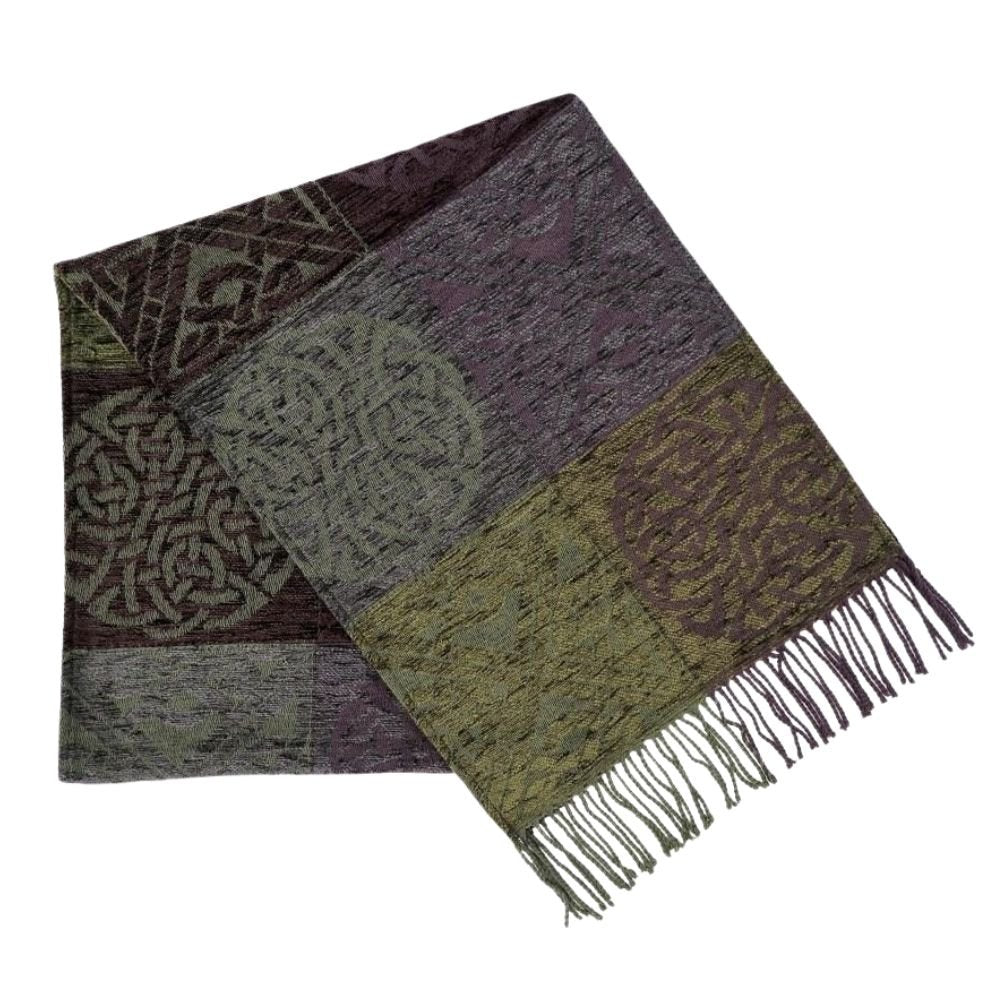 Jacquard Celtic Knot Scarf - Grey/Green/Purple