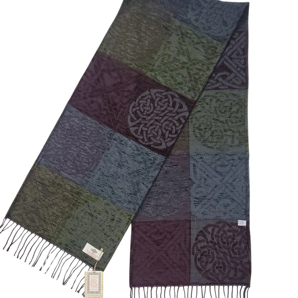 Jacquard Celtic Knot Scarf - Grey/Green/Purple