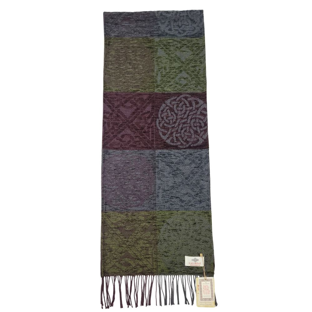 Jacquard Celtic Knot Scarf - Grey/Green/Purple