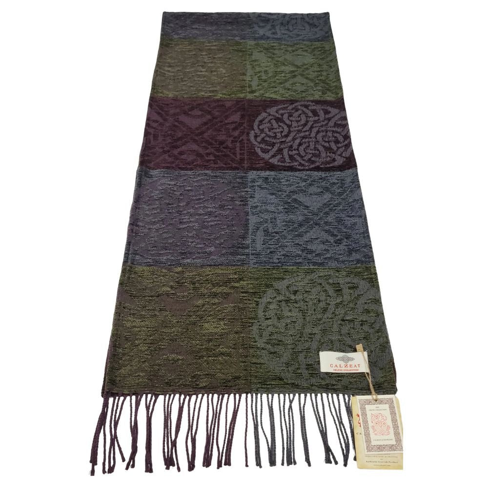 Jacquard Celtic Knot Scarf - Grey/Green/Purple