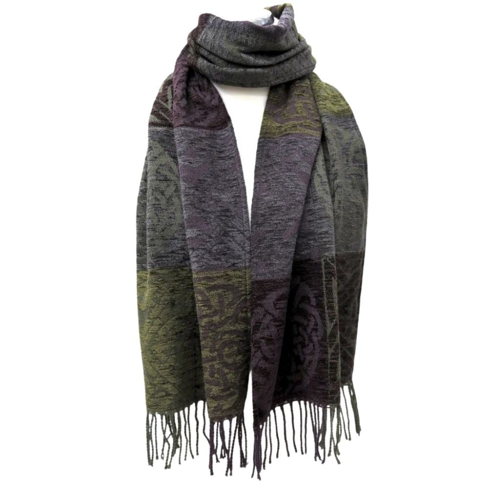 Jacquard Celtic Knot Scarf - Grey/Green/Purple
