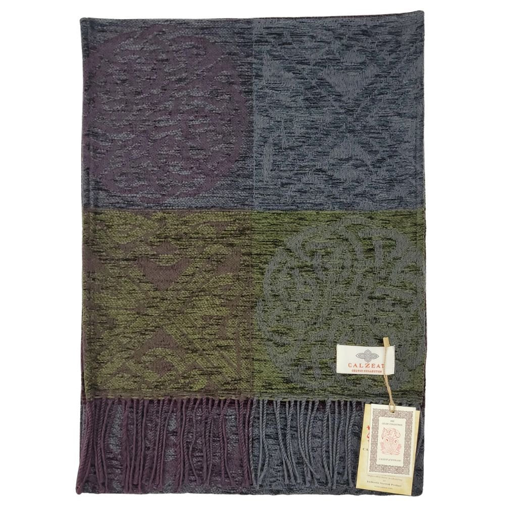 Jacquard Celtic Knot Scarf - Grey/Green/Purple