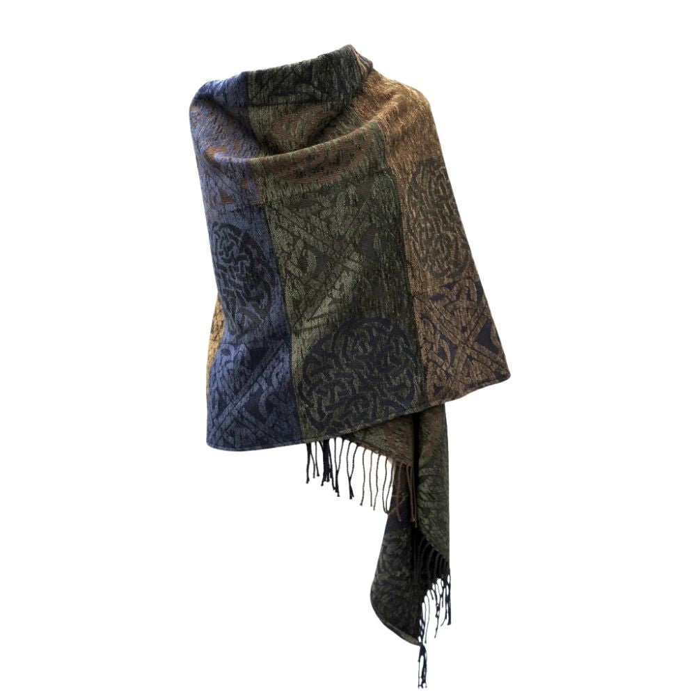 Jacquard Celtic Knot Wrap - Blue/Green/Brown