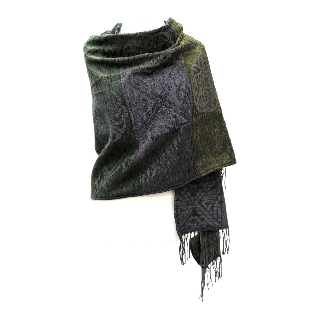 Jacquard Celtic Knot Wrap - Green/Grey