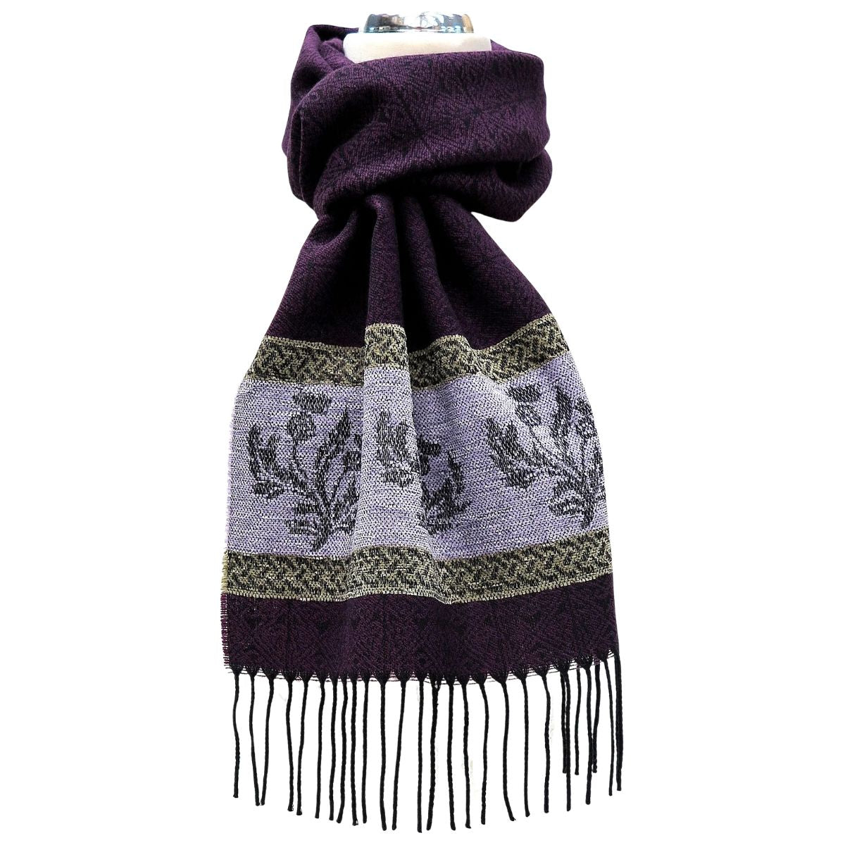 Jacquard Scottish Thistle Scarf - Purple/Green