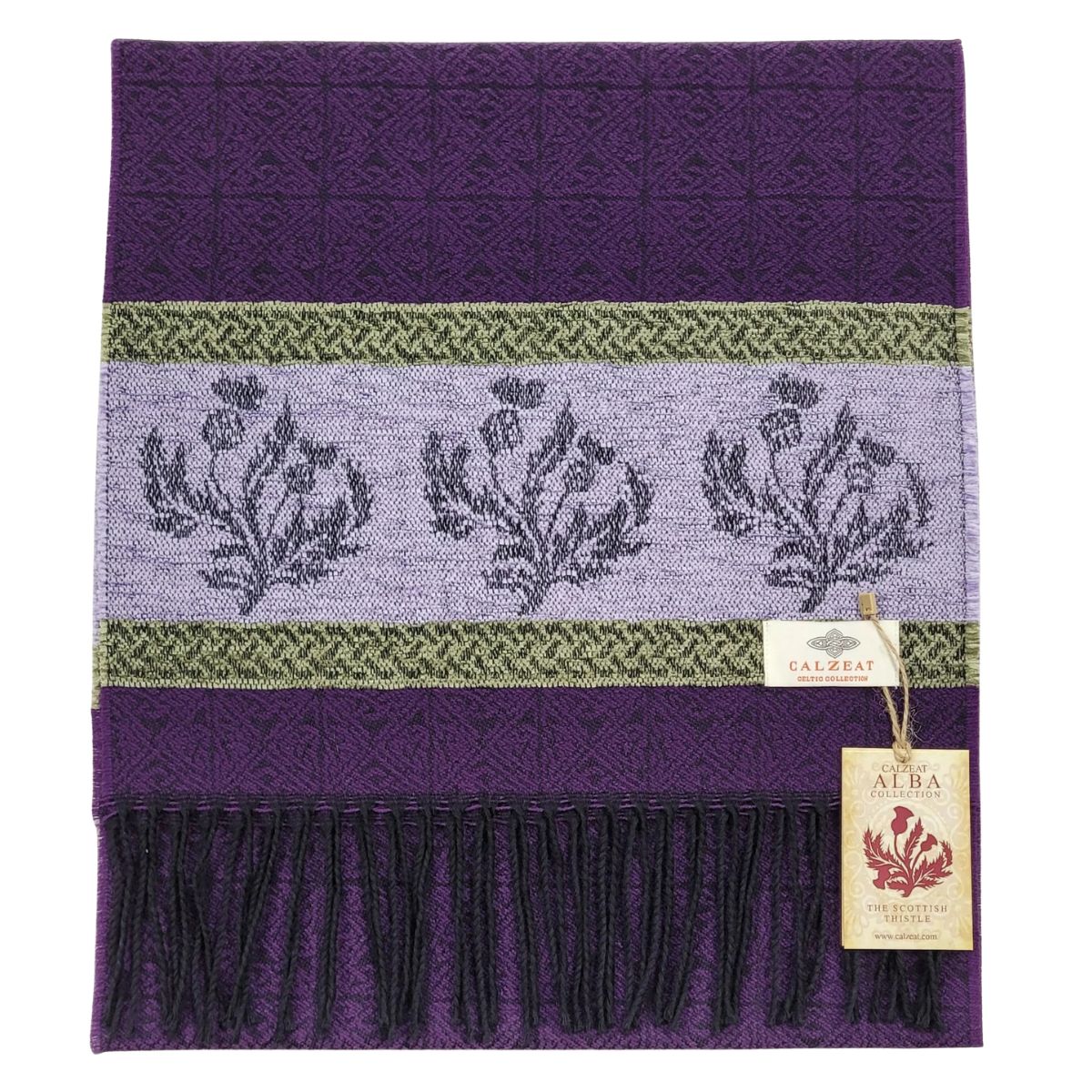 Jacquard Scottish Thistle Scarf - Purple/Green