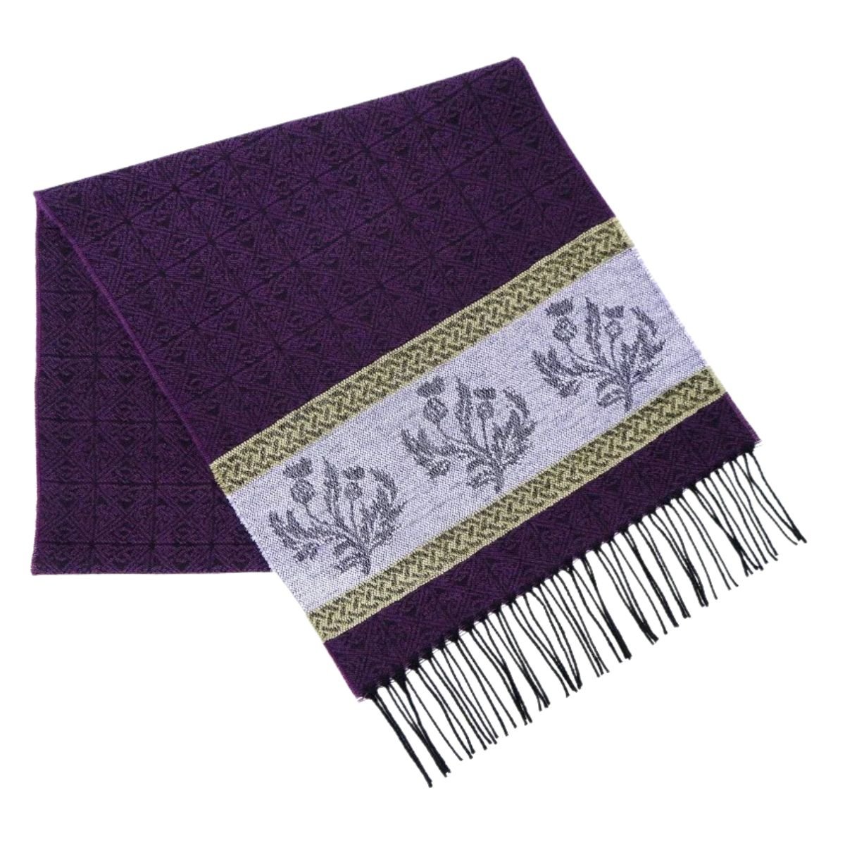 Jacquard Scottish Thistle Scarf - Purple/Green