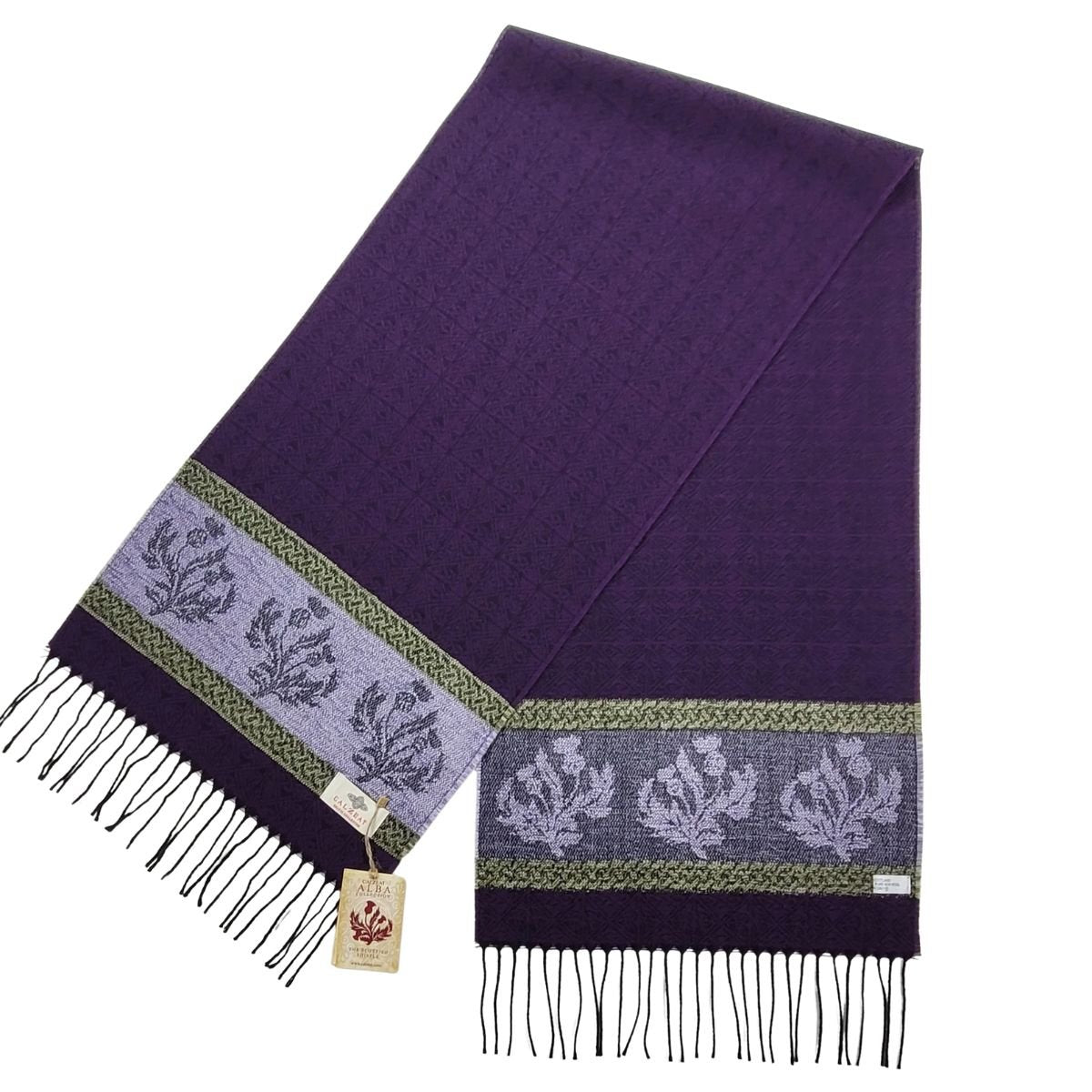 Jacquard Scottish Thistle Scarf - Purple/Green