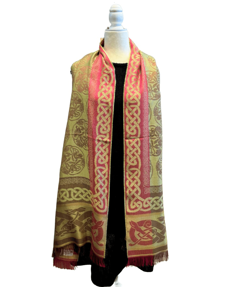Jimmy Hourihan Boru Celtic Stole - Fuchsia/Green - The Celtic Gift Store - Scarves & Shawls