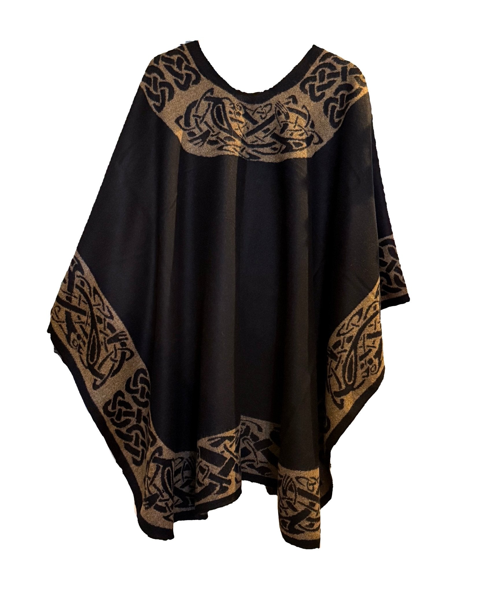 Jimmy Hourihan Celtic Border Shawl - Black/Camel - The Celtic Gift Store - Scarves & Shawls