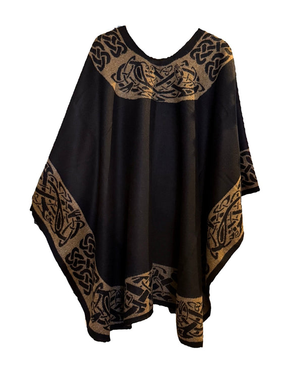 Jimmy Hourihan Celtic Border Shawl - Black/Camel - The Celtic Gift Store - Scarves & Shawls