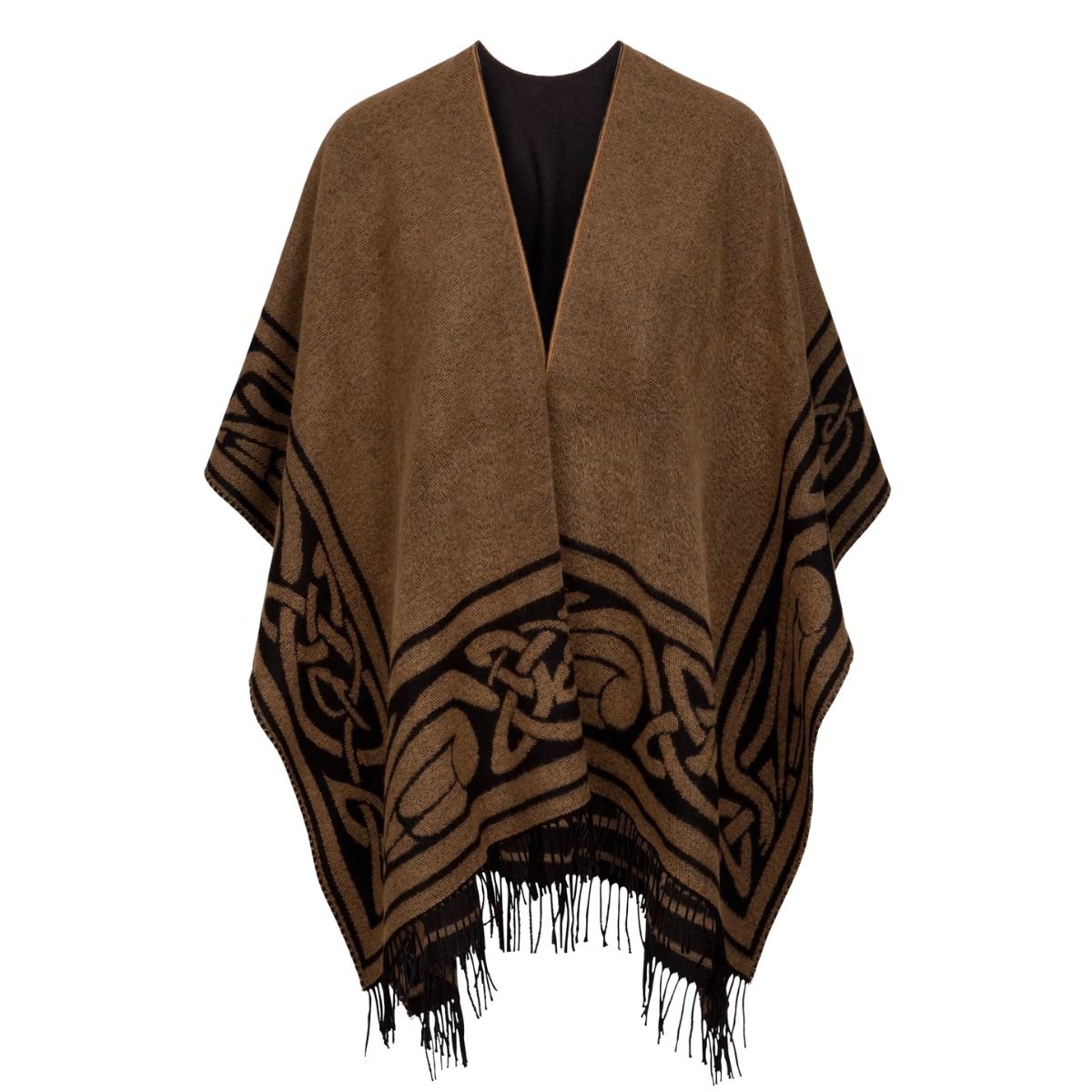Jimmy Hourihan Celtic Knot Border Shawl - Camel/Black