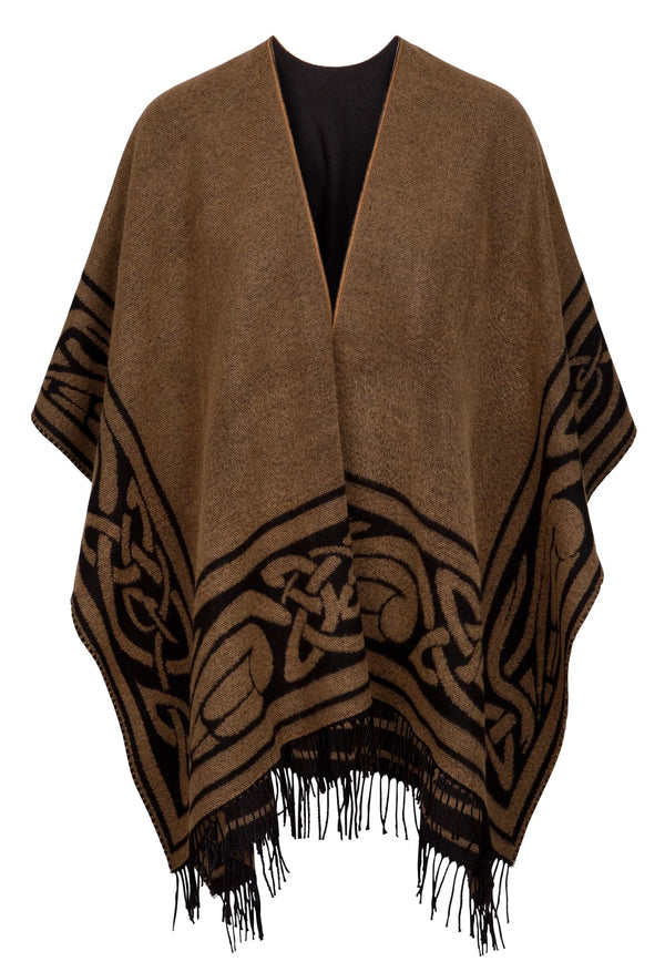 Jimmy Hourihan Celtic Knot Border Shawl - Camel/Black - The Celtic Gift Store - Scarves & Shawls