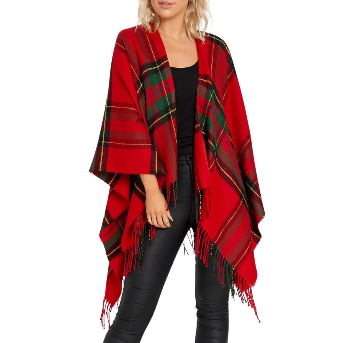 Jimmy Hourihan Fringed Red Plaid Shawl