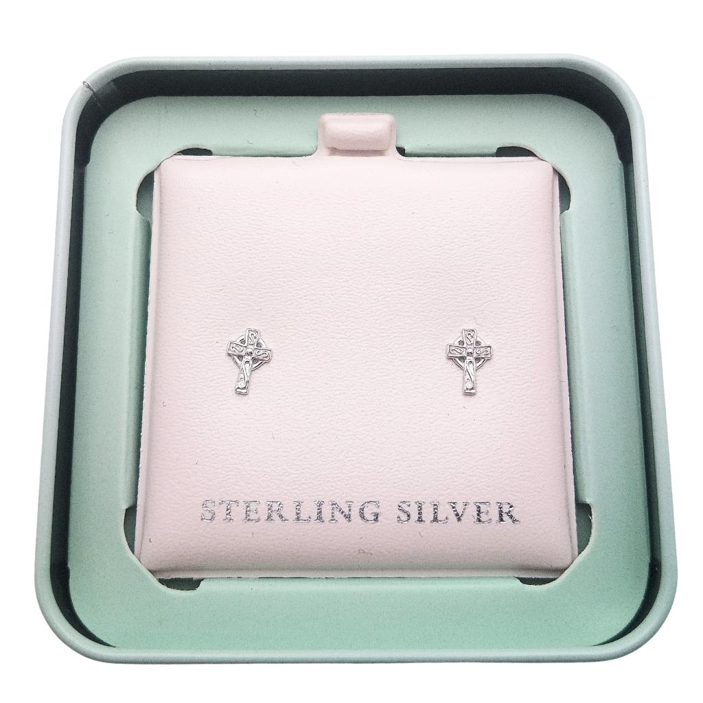 Kid's Sterling Silver Celtic Cross Stud Earrings