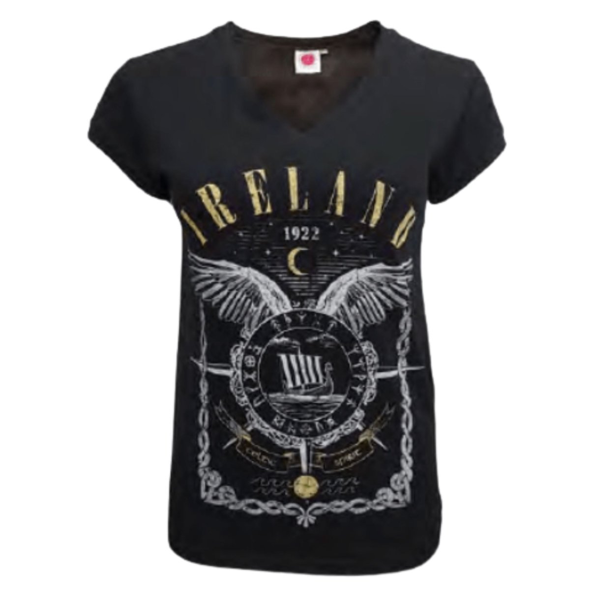Ladies Black Ireland Viking Ship T-Shirt - The Celtic Gift Store - Womens