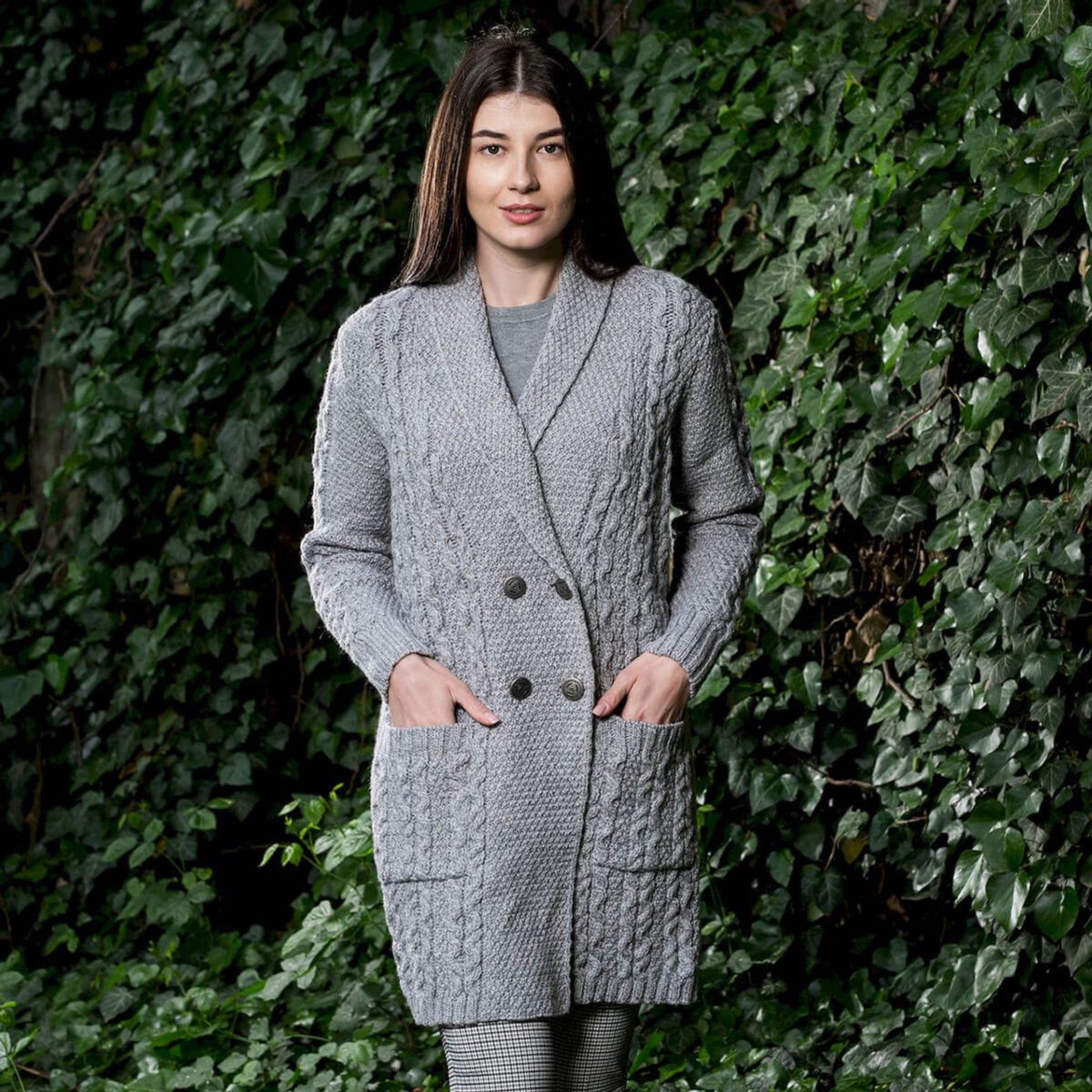 Ladies Double Breasted Shawl Collar Coat - The Celtic Gift Store - 