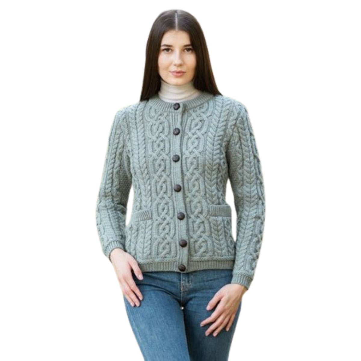 Ladies Merino Wool Aran Button Cardigan - The Celtic Gift Store - Womens