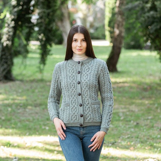 Ladies Merino Wool Aran Button Cardigan - The Celtic Gift Store - Clothing