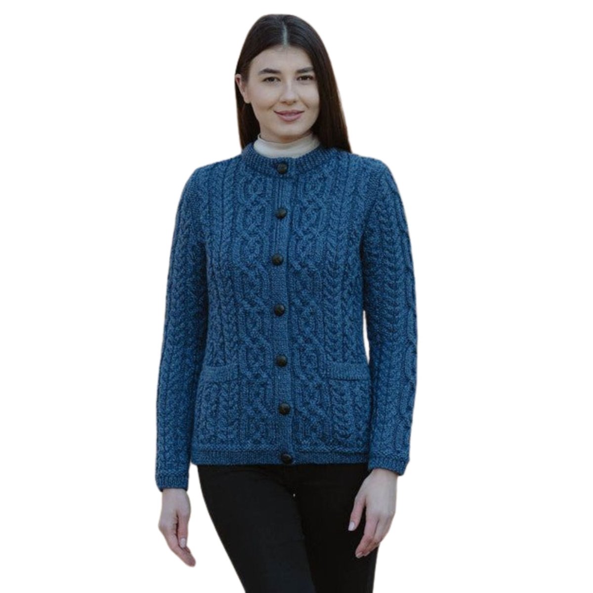 Ladies Merino Wool Aran Button Cardigan - The Celtic Gift Store - Womens