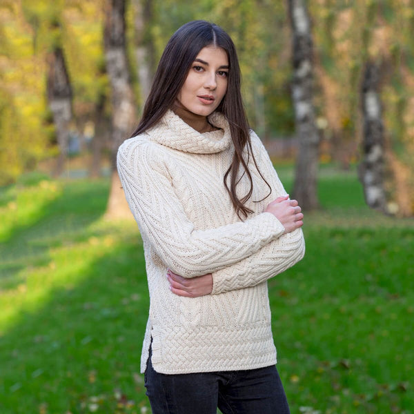 Ladies Turtleneck Ribbed Cable Knit Sweater - The Celtic Gift Store - 