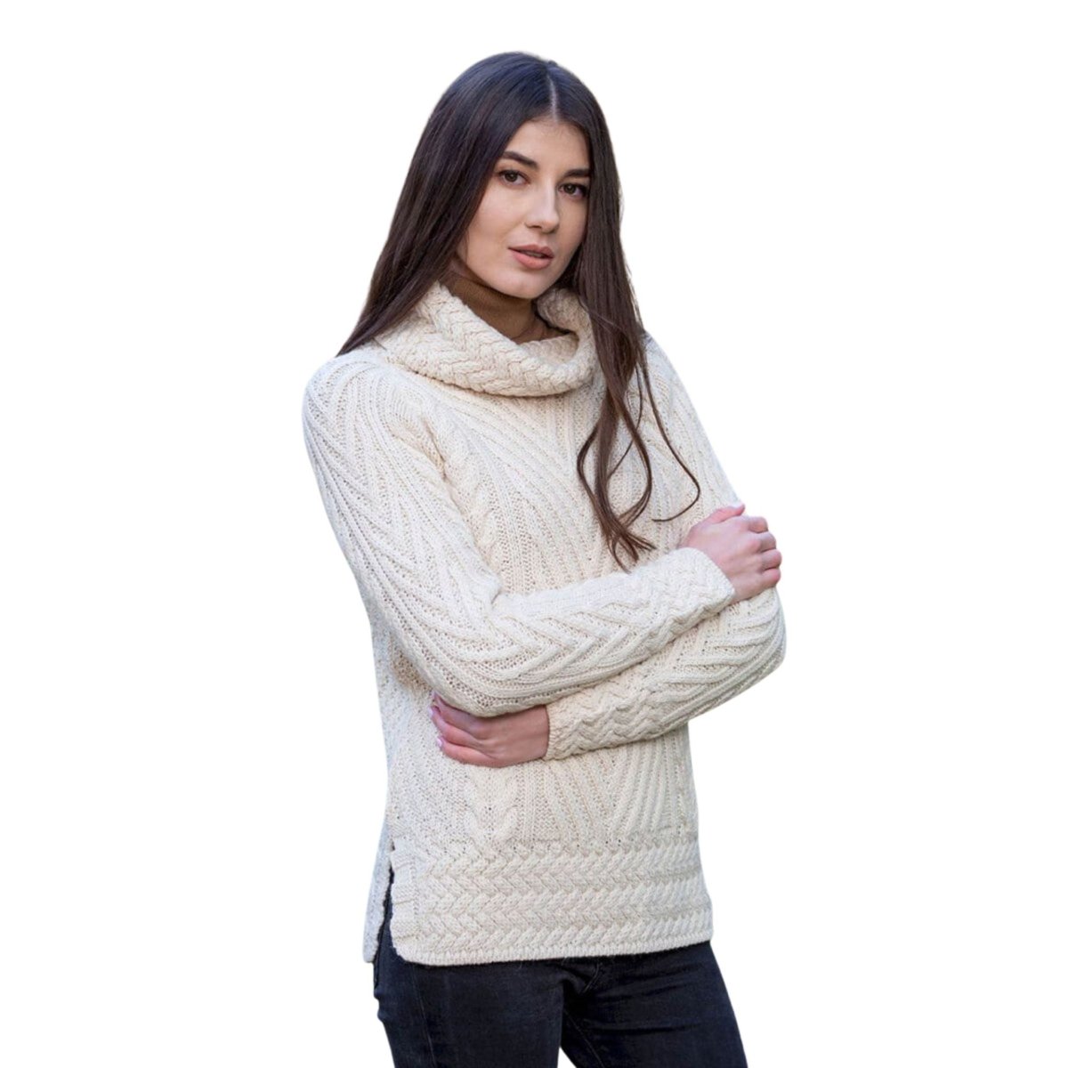 Ladies Turtleneck Ribbed Cable Knit Sweater - The Celtic Gift Store - Womens Sweaters