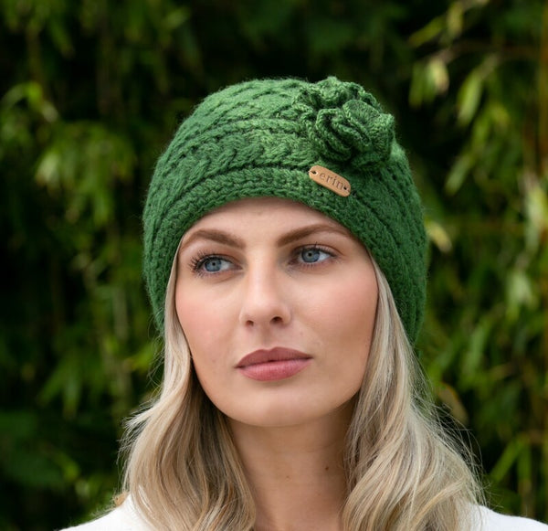 Aran Trellis Design Pullon Hat-Green