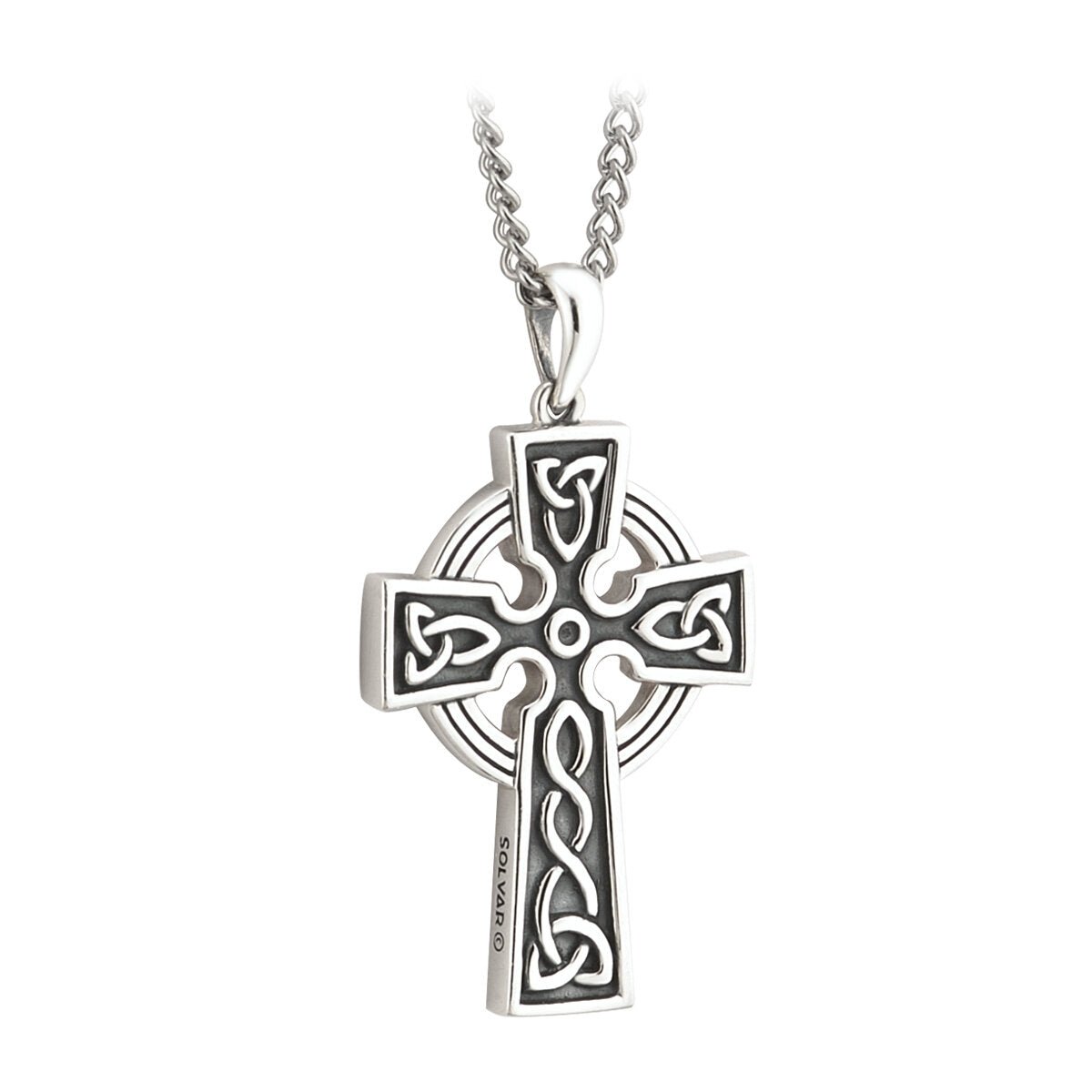 Large Double Sided Oxidized Sterling Silver Celtic Cross on Steel Chain - The Celtic Gift Store - Necklaces