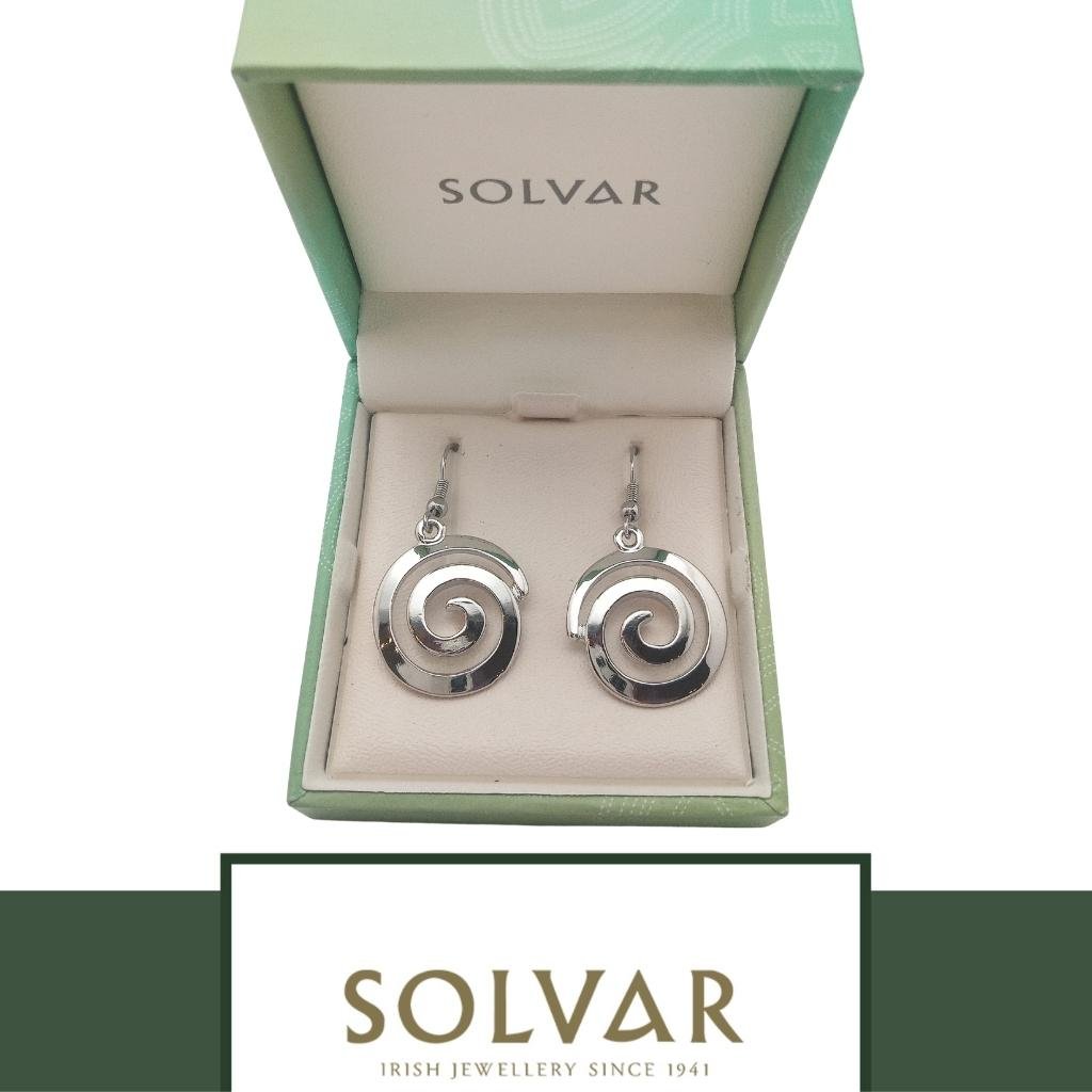 Large Silver Celtic Spiral Drop Earrings
