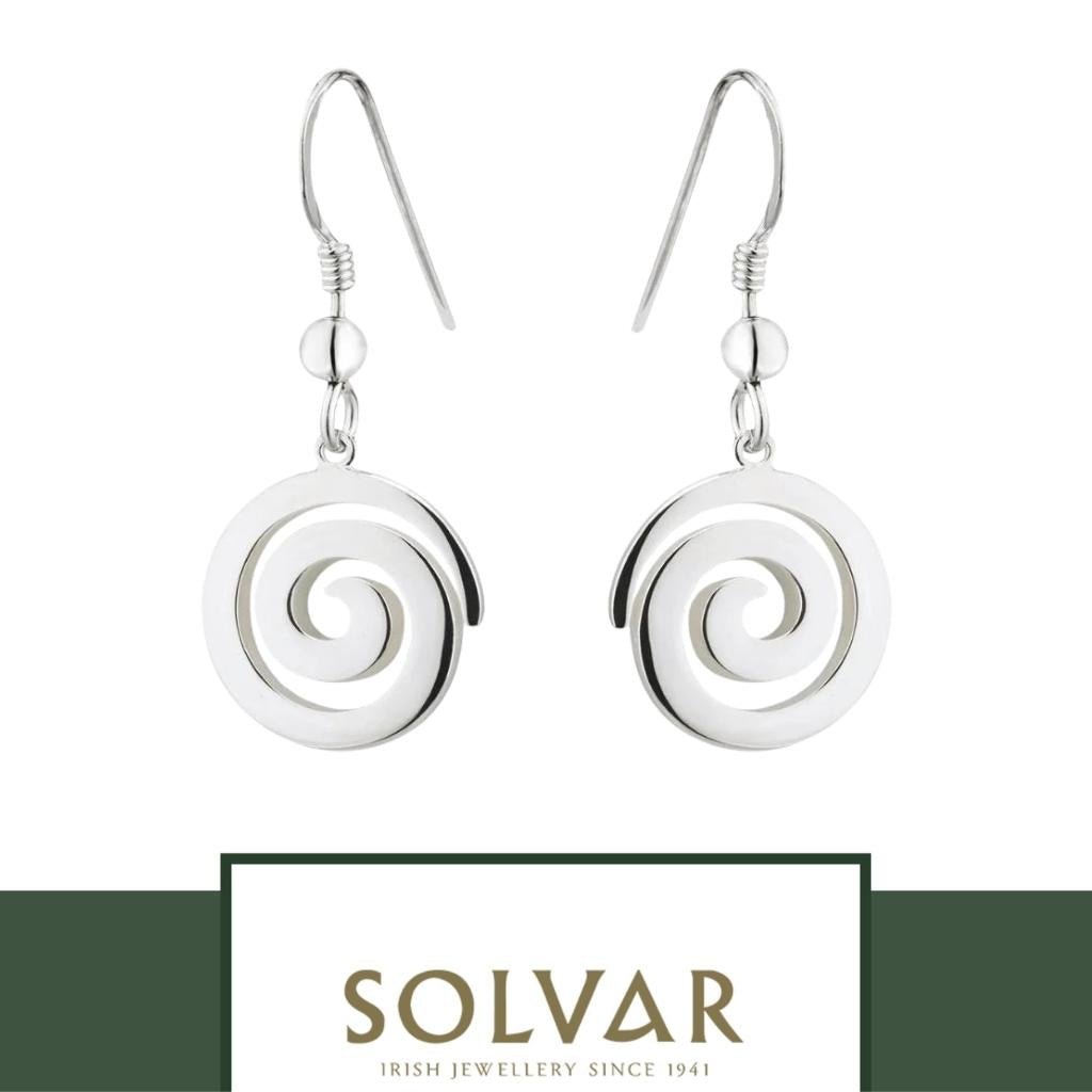 Large Silver Celtic Spiral Drop Earrings