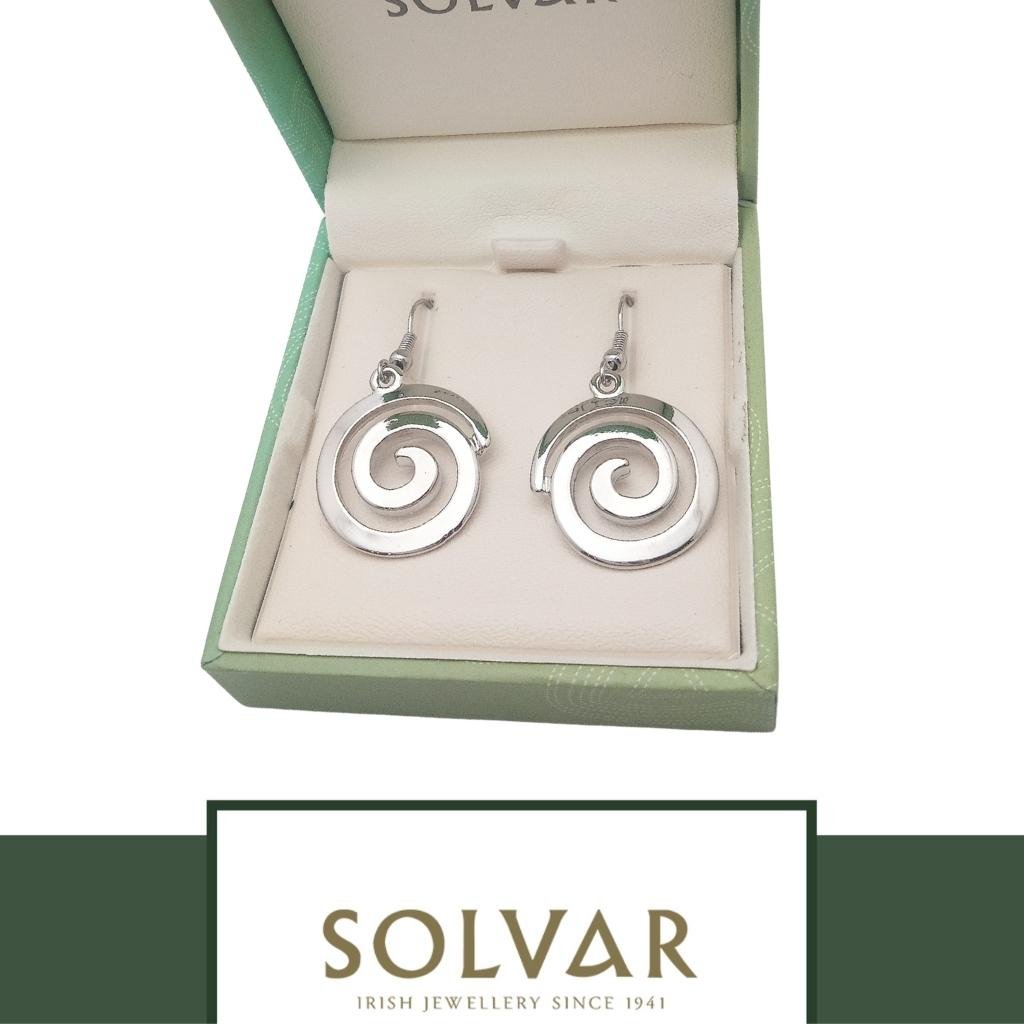 Large Silver Celtic Spiral Drop Earrings
