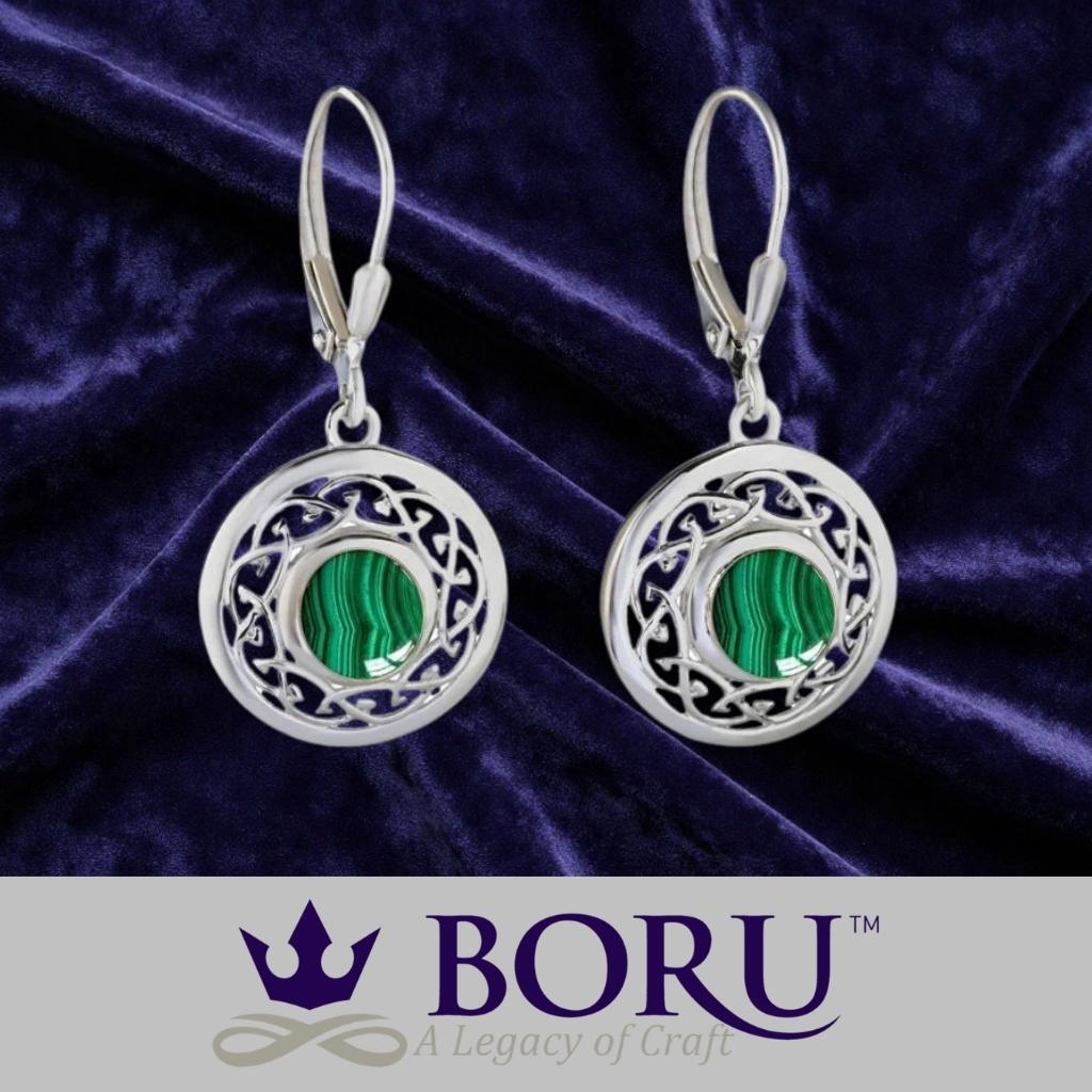 Malachite and Sterling Silver Celtic Knot Drop Earrings