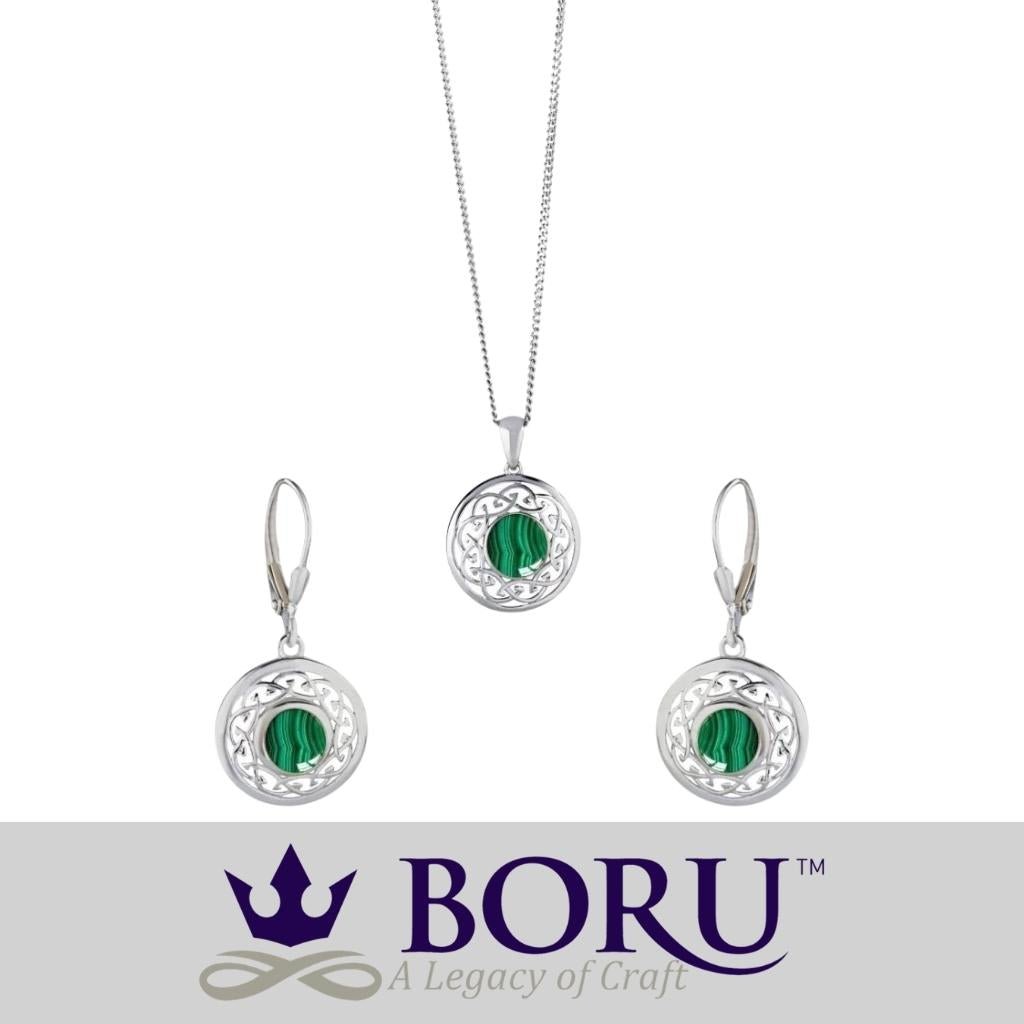 Malachite and Sterling Silver Celtic Knot Drop Earrings