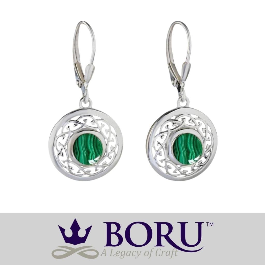 Malachite and Sterling Silver Celtic Knot Drop Earrings
