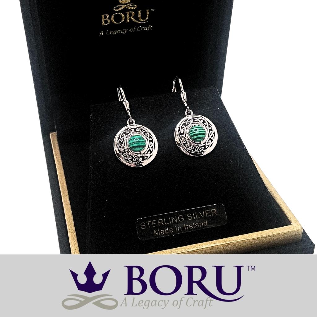 Malachite and Sterling Silver Celtic Knot Drop Earrings