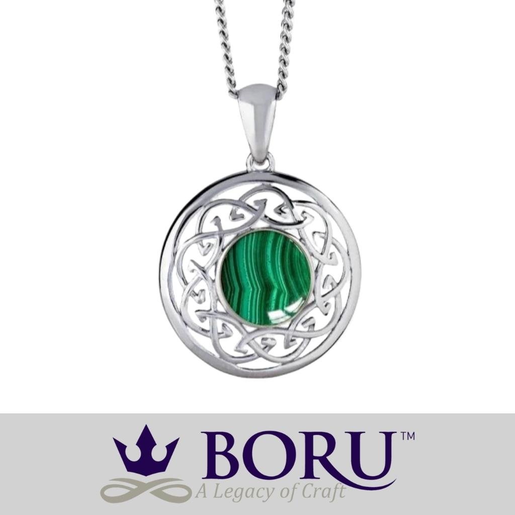 Malachite and Sterling Silver Celtic Knot Necklace