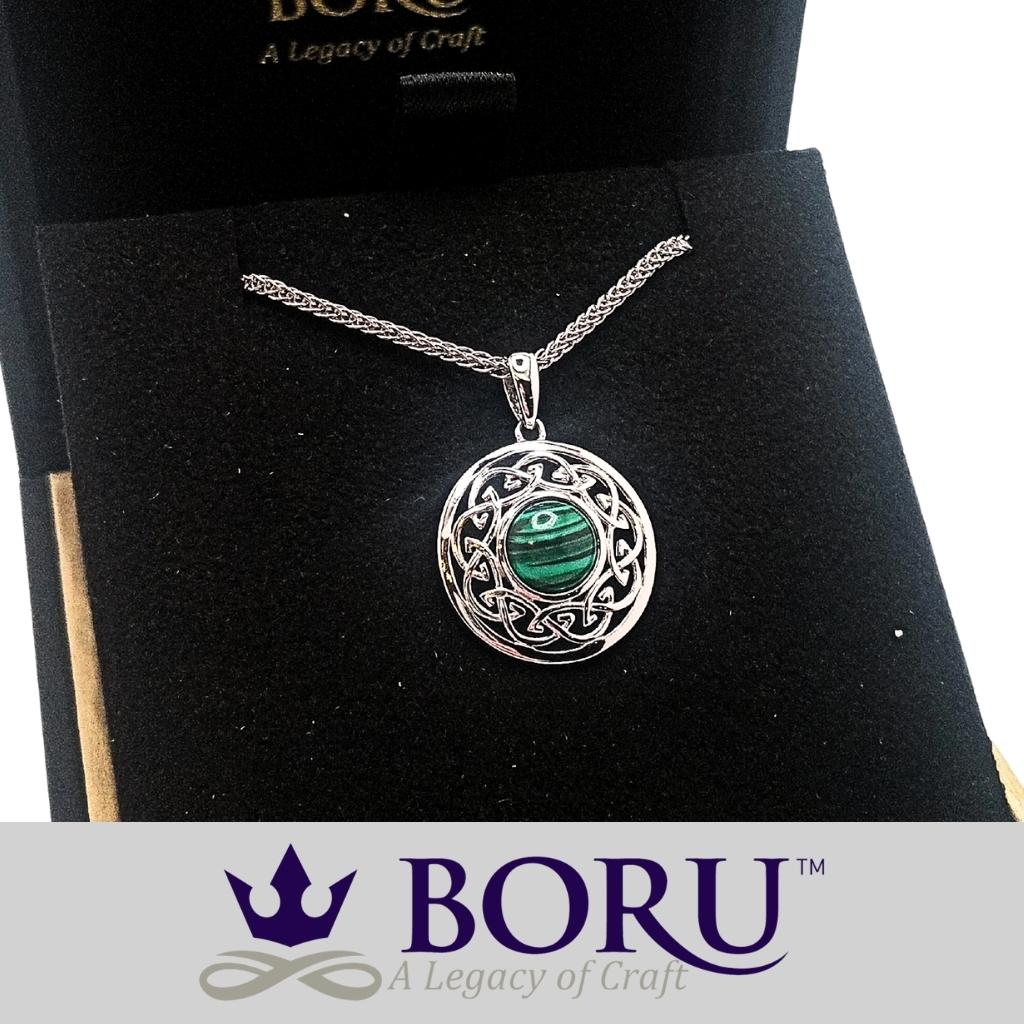 Malachite and Sterling Silver Celtic Knot Necklace
