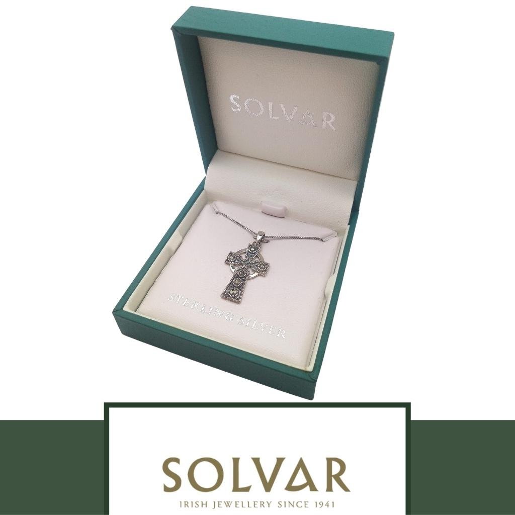 Marcasite and Sterling Silver Celtic Cross Necklace