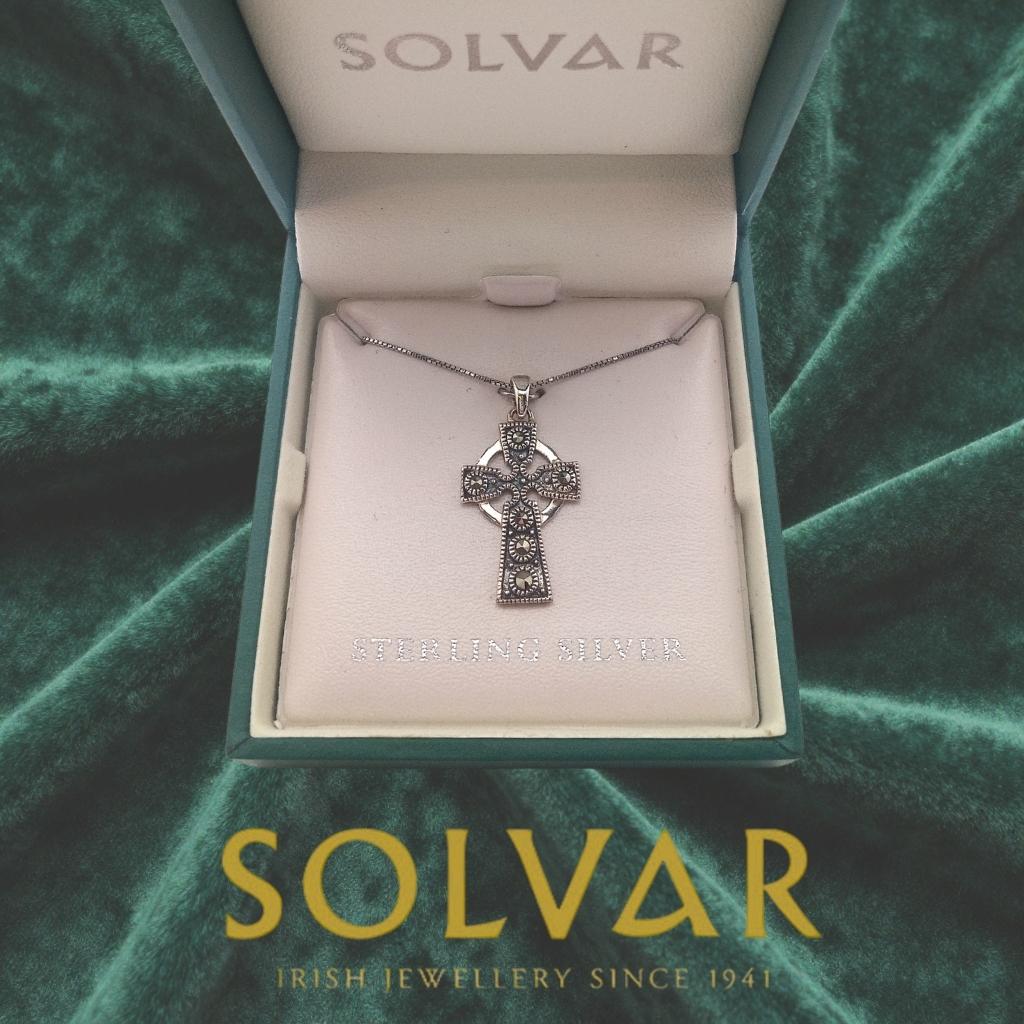 Marcasite and Sterling Silver Celtic Cross Necklace