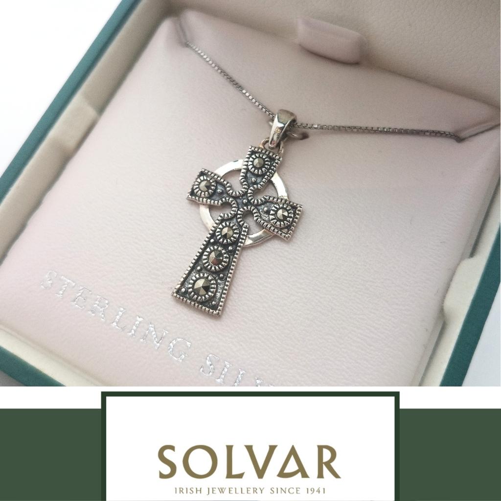 Marcasite and Sterling Silver Celtic Cross Necklace