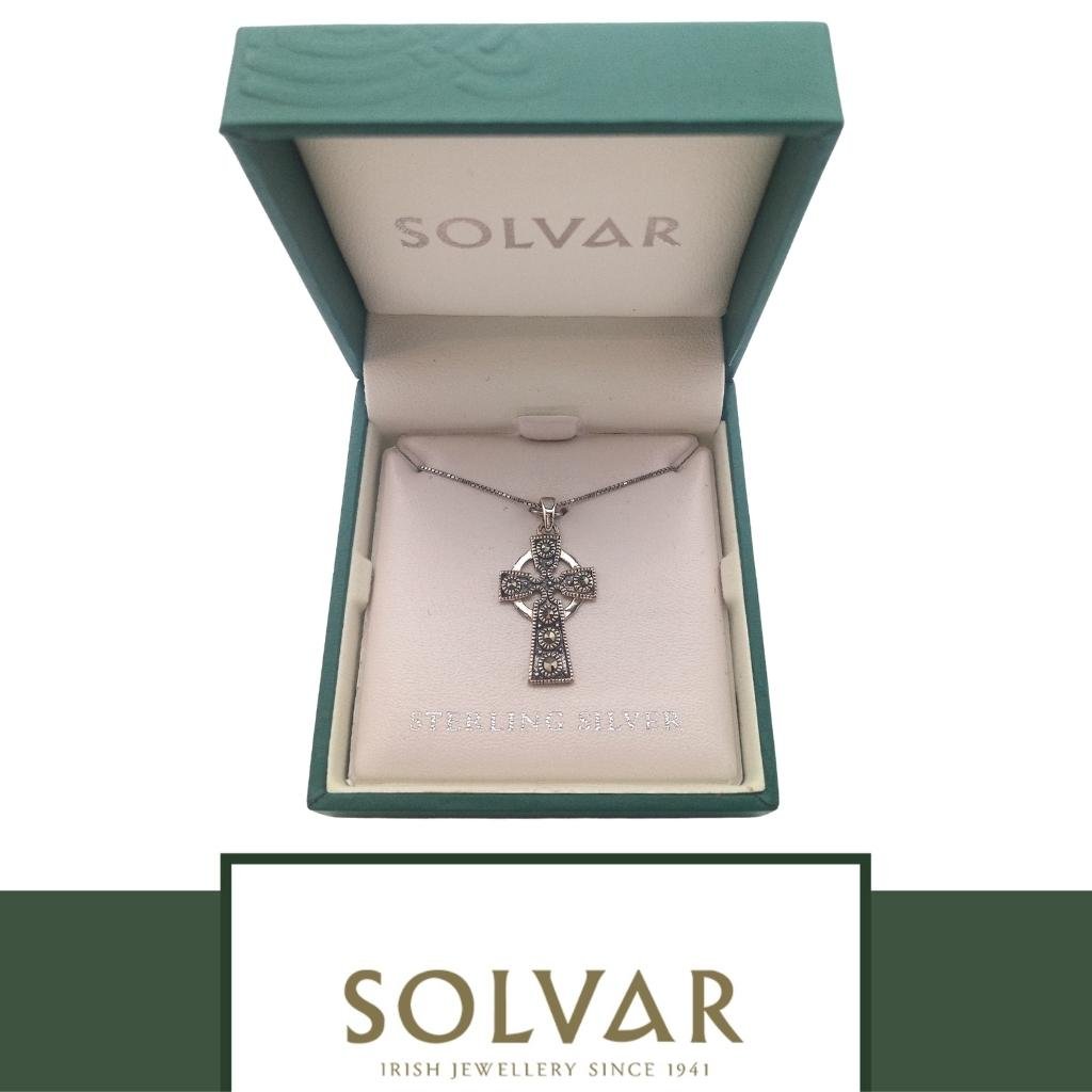 Marcasite and Sterling Silver Celtic Cross Necklace