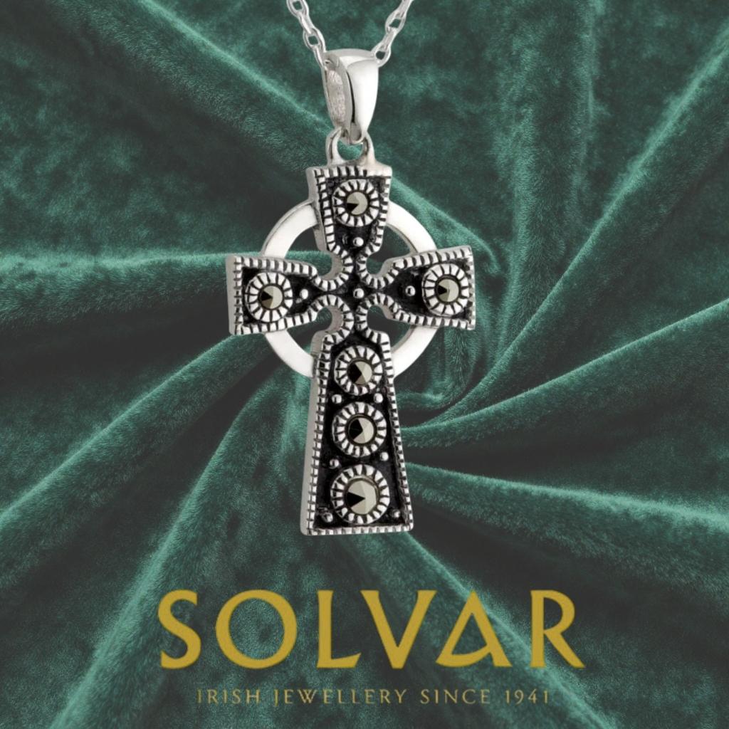 Marcasite and Sterling Silver Celtic Cross Necklace