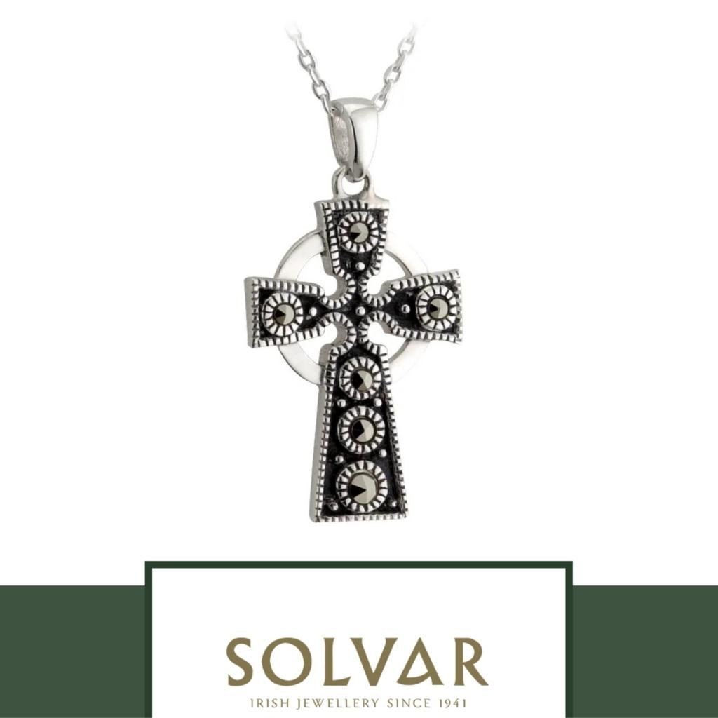 Marcasite and Sterling Silver Celtic Cross Necklace