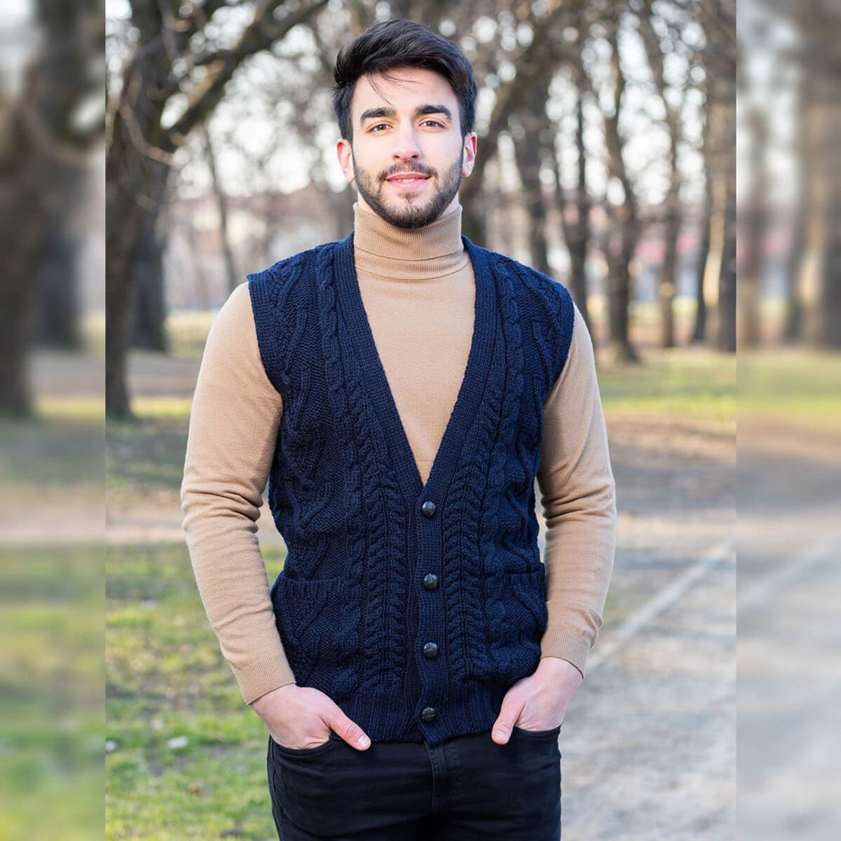 Mens Aran Sleeveless Cardigan - The Celtic Gift Store - 
