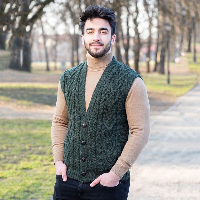 Mens Aran Sleeveless Cardigan - The Celtic Gift Store - 