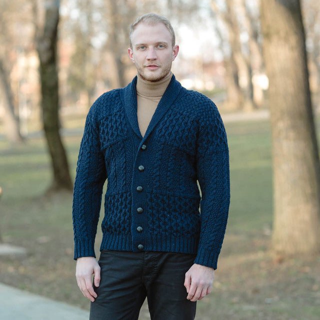 Mens Cable Shawl - Collar Cardigan - The Celtic Gift Store - 